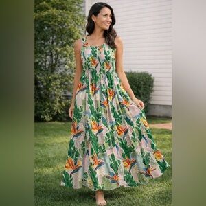 Kaktus Colorful Tropical Patterned Maxi Dress